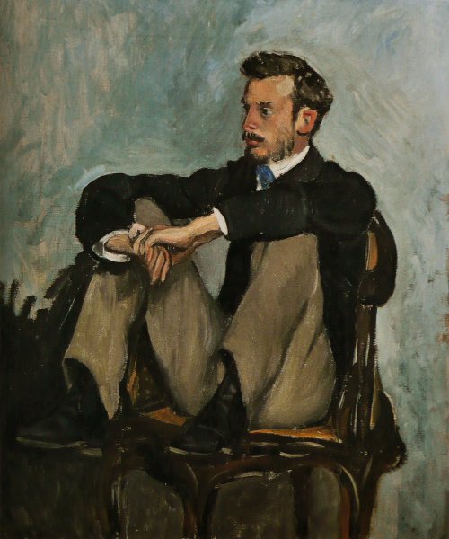 artist-bazille: Portrait of Auguste Renoir by Frederic Bazille Size: 62x51 inMedium: oil on canvas