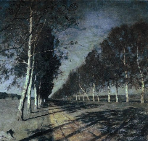 russian-style:Isaac Levitan - Moon night. Big road, 1898.