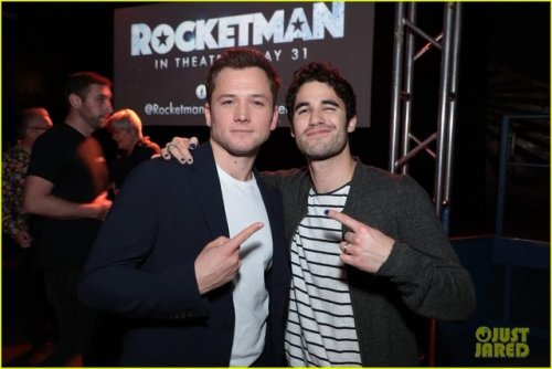 darrencrissarmy:Darren with Taron Egerton & Mia at a special screening of Rocketman on March 18,