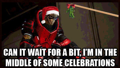 needs-more-pony:  i heard you were a Mass Effect fan, so i thought you might get a chuckle out of this. Merry Christmass Effect. :D This is a Christmas miracle.