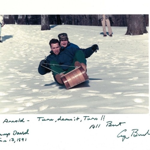 behindtheentertainment:George H.W. Bush &amp; Arnold Schwarzenegger