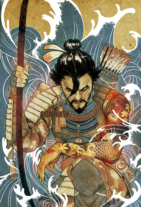 A thing I did for @overskinszine ! A samurai inspired skin for Hanzo &lt;3 ↠ twitter
