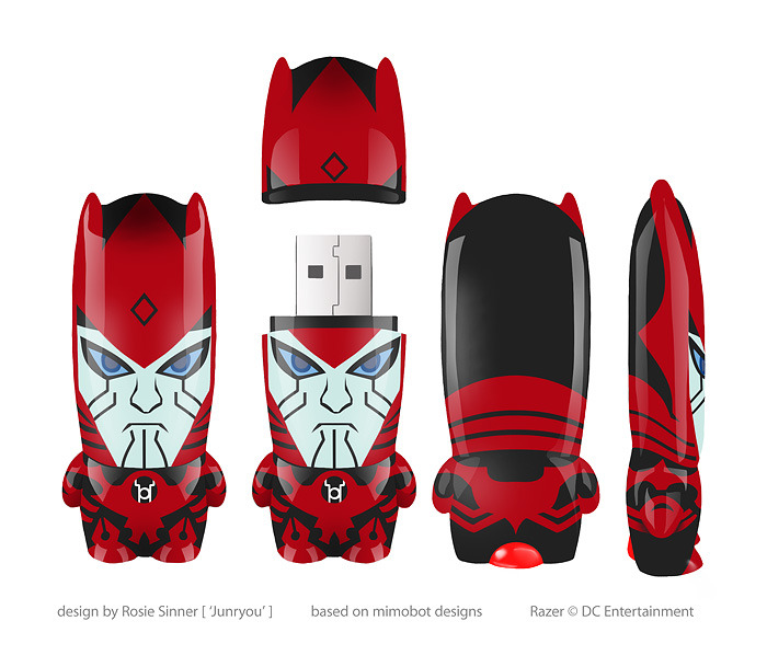 After reading this post on DC Comics’ Facebook page, and recalling seeing some of them at the comic shop inbetweenthelineart took me to, I had to design a ‘Razer’ MIMOBOT Flash Drive.
Now I want one… BADLY.