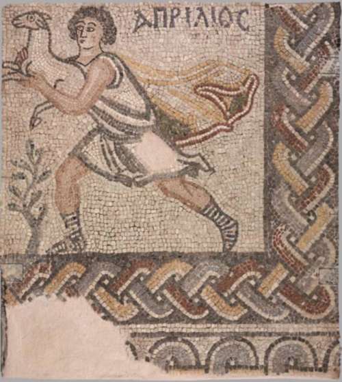 extemporaneousmusings: Mosaic detail with a personification of April 6th c. CE Archaeological Museum