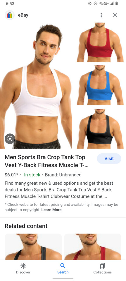 Men Sports Bra Crop Tank Top Vest Y-Back Fitness Muscle T-shirt Clubwear  Costume