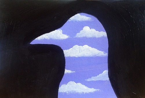 Magritte crow, acrylic painting on cardboard