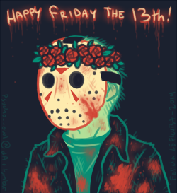 halloweenmonster:  psycho—owl:  Happy Friday the 13th! by Psycho—Owl Flower crowns make anything look cute.  So cute!
