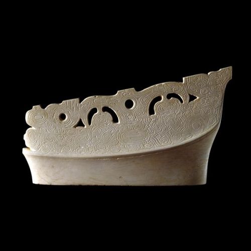 Neolithic Chinese Jade ornament for the top of an axe shaft;Liangzhu Culture, ca. 2500 BC .