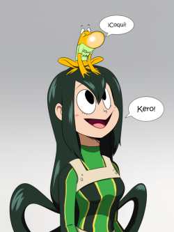 mofetafrombrooklyn:Wanted to draw Tsuyu one more time, and also draw one of my OCs I’ve not drawn in a long while, Calderon. waifu &lt;3 &lt;3 &lt;3
