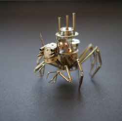 archiemcphee:  Chicago-based artist Justin Gershenson-Gates, of A Mechanical Mind, uses the insides of old watches to create awesome little clockwork creatures and beautiful pieces of jewelry.  &ldquo;As a child, I would take my toys apart in order to