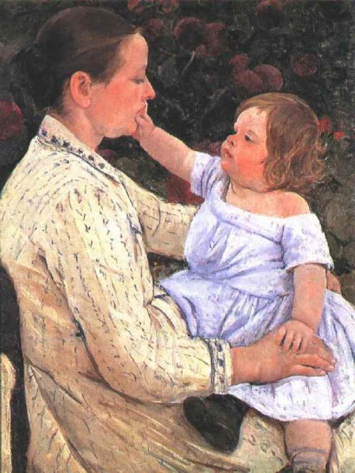 artist-cassatt: The Child`s Caress, 1890, Mary CassattMedium: oil,canvas