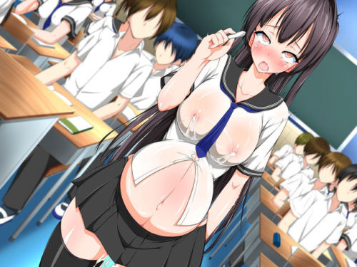 pregnant-hentai-wizard:  same school girl as before, the ghost continues to fill her up even when she is in front of the whole class! she keeps her cool though as she tries to explain to the school council how it appears she has become pregnant all of