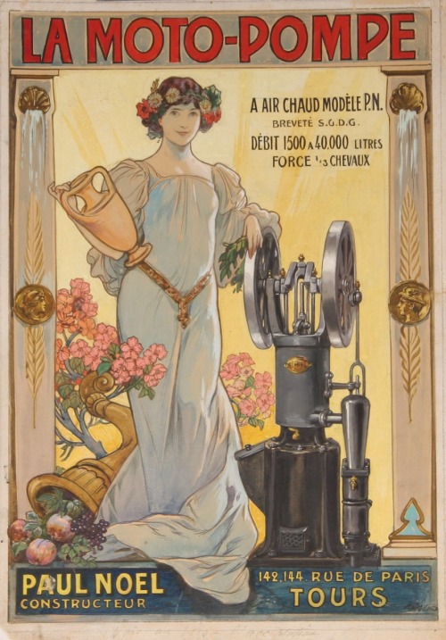 La Moto-Pompe.Design for an affiche.Watercolor and gouache.42.5 x 30 cm.Art by Tamagno.(1851-1933).