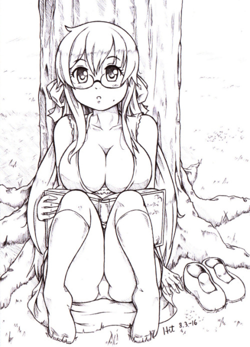Another ballpoint pen doodle put together during the spare minutes of my workday. A busty bookworm t