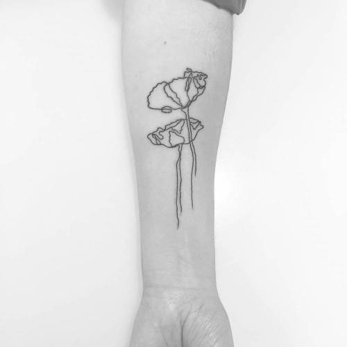 cutelittletattoos:  Continuous line poppy tattoo on the forearm. Tattoo artist: Jon Boy · Jonathan Valena 