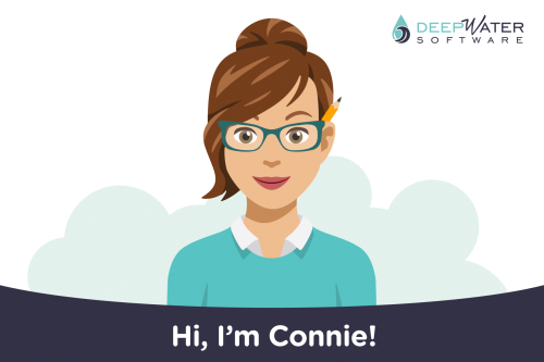 Connie was created as mascot for Deep Water Software, a company specializing in cost tracking and digital reports. Connie acts as a virtual clerk to assist with the needs of the client.