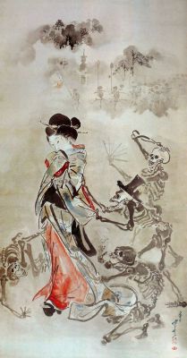 themacabrenbold:    Skeletons pulling the sleeve of a beauty by Kyosai Kawanabe  