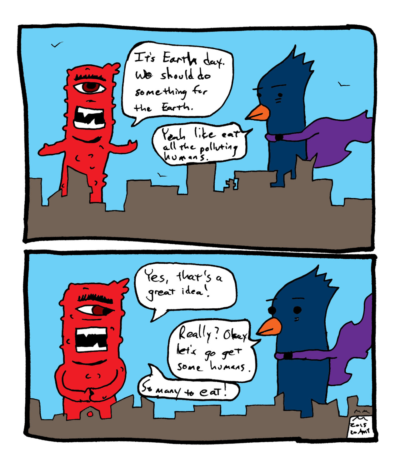 michaelmclean:
“ monster comic - earth day
check out more of my webcomics @ mini dove comics.
”