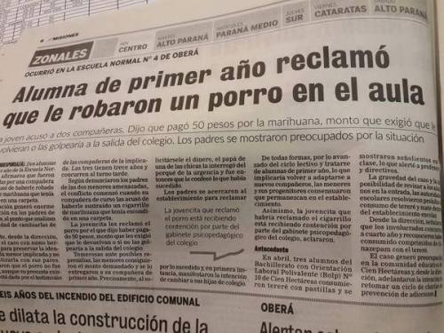 “ la joven que reclamó el porro esta recibiendo apoyo  por parte del gabinete psicológico del colegio” ¿y porque las otras dos chicas que le robaron no lo reciben también? Ellas son las que están mal!