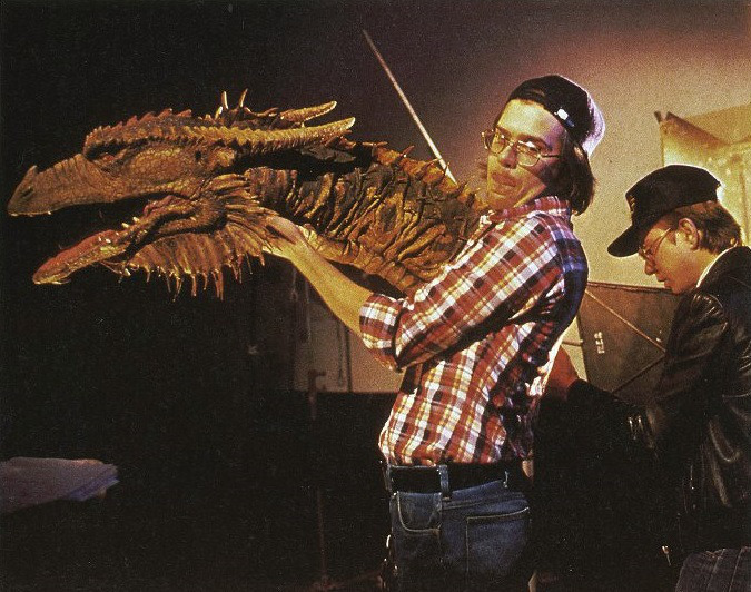 Chris Walas with Vermithrax hand puppet - Dragonslayer 1981