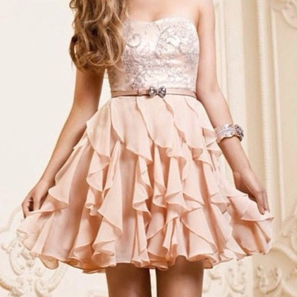 imjustmebitchesx:  A-line Chiffon Ruffles Sweetheart Short Prom Dress, Homecoming