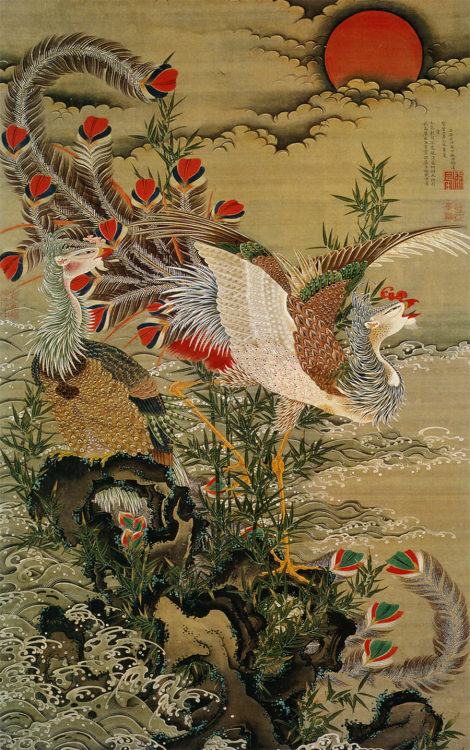 Rising Sun and Phoenix, by 伊藤 若冲 (Itō Jakuchū).