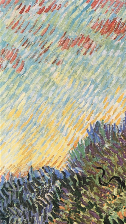 inkstainedleaves:Vincent van Gogh, Olive Grove - Orange Sky (details), 1889