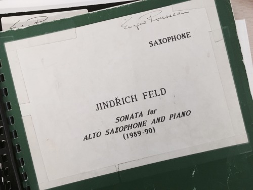 Jindrich Feld, Sonata for Alto Saxophone and Piano (1989-90)  Photocopies of manuscript alto saxopho