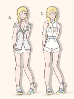 cerumoce:    I tried my hand at designing an outfit for Naminé. Poor girl didn’t own anything else beside a white dress Left outfit is inspired by the outfits Yen Sid gave to the Destiny Trio Right is more casual, inspired by Xion’s new outfit  