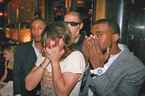 yipdeceiver:foshiizzzle:Pharrell, Daft Punk, Kanyepharell looks like a smug undercover lizard that k