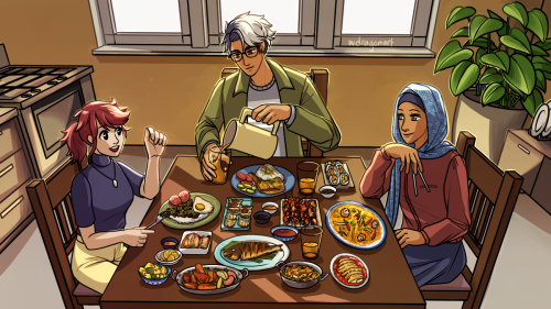 drew some characters from gourmet hound by @leehama! with a bunch of food i&rsquo;ve been thinki