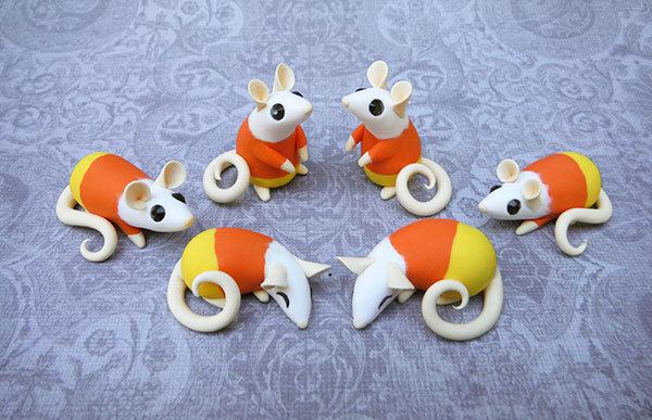 amischiefofmice:  dragonsandbeasties:  #sculptober : Candy.  Candy corn rats! :D