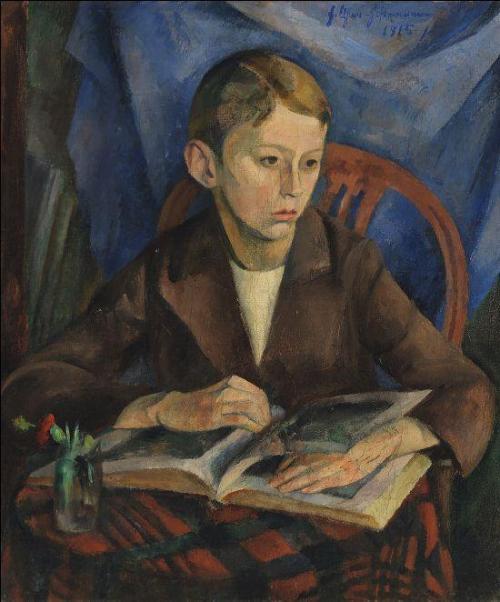 huariqueje:Boy with picture book     -    Friedrich Ahlers-Hestermann , 1915German , 1883-1973Oil on