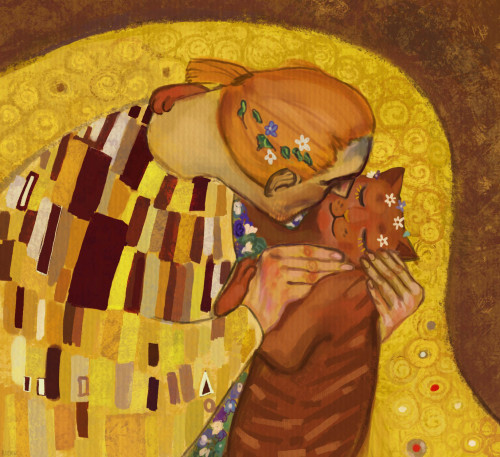 qurankar: Anders and Ser Pounce-a-Lot as Gustav Klimt’s “Kiss” Bc why no