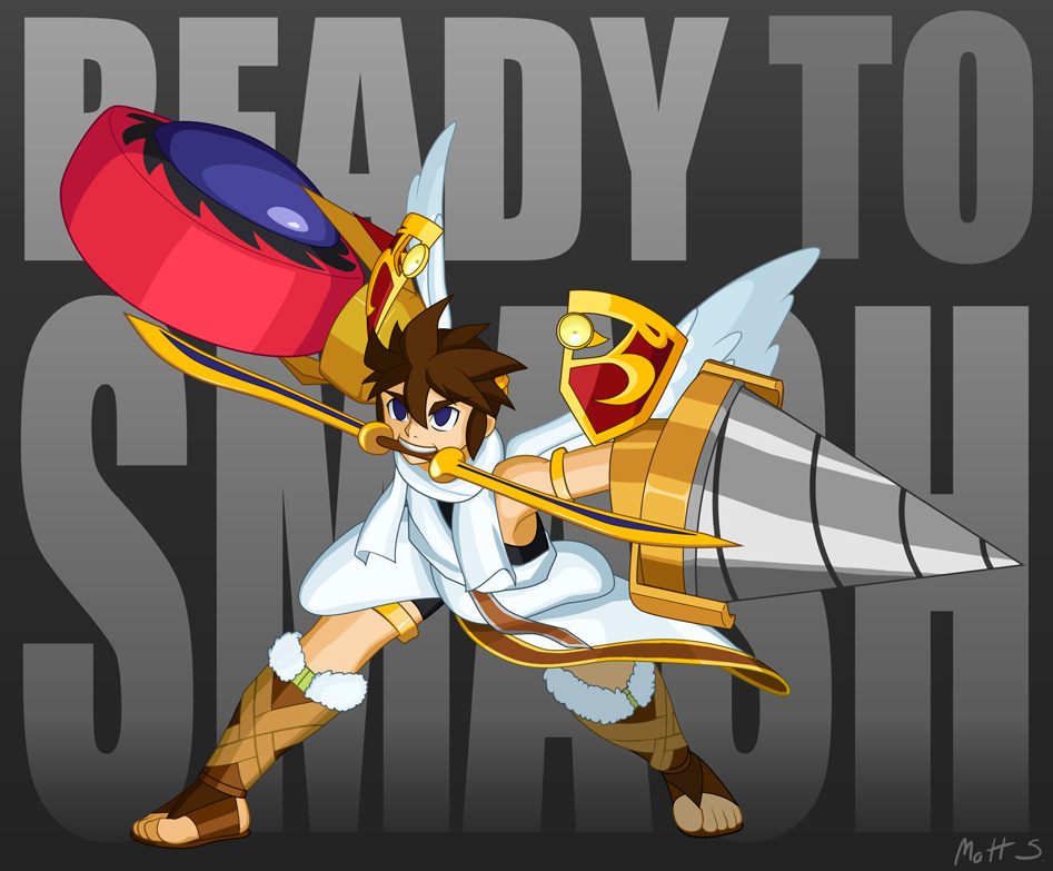 almostamazingart:  Pit gets equipped for Smash Bros. 