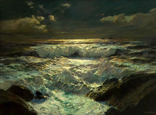 paintingbox:Julius Olsson (1864-1942) The Longships Light Oil on canvas 50 ¼ x 69 ¼ in. (127.7 x 175