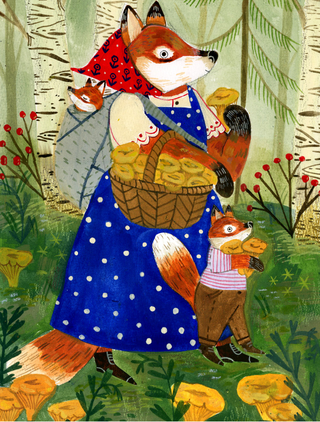 A fox, her cubs, and some coveted chanterelles.