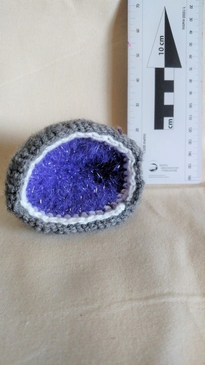 thisisarocktumbler:A soft crocheted geode to let someone know they rock!About 3 inches in diameterMu