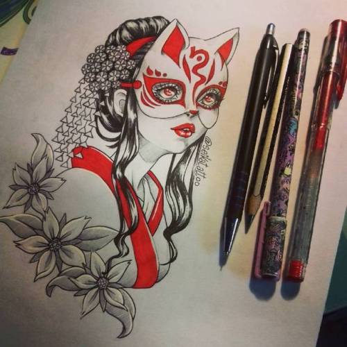 Kitsune mask #art #traditionalart #arte #artetradicional #kitsune #kitsunemask #mask #cherryblossom 