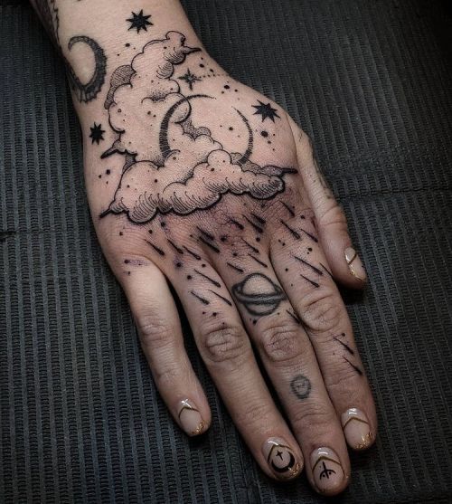Tattoo tagged with: blackw, cloud, hand, moon 