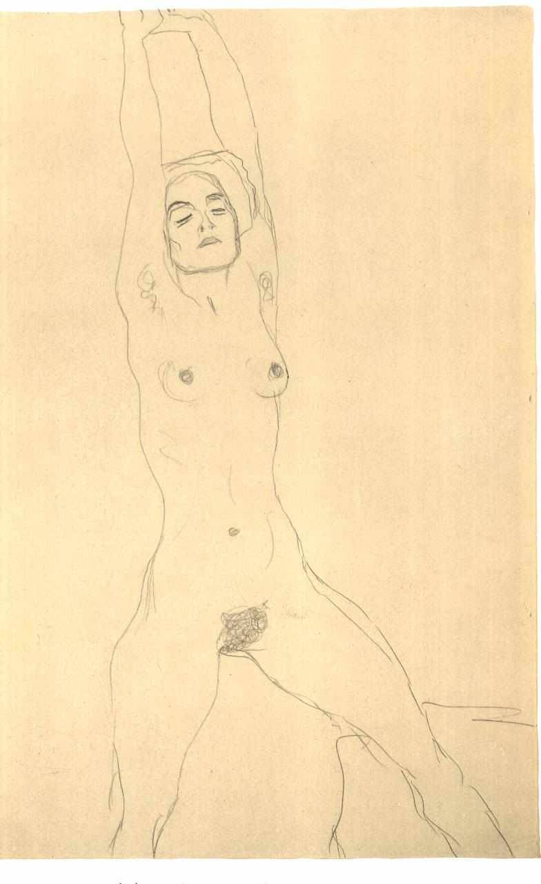 flesh-cathedral:  Gustav Klimt, Akt von vorne mit erhobenen Armen 