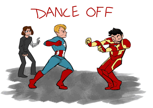 aceshouseofcards:  Guardians of the Galaxy taught me that there is no problem so big that it cannot be solved with a dance battle.  This is the only kind of fight I want to see between these two.   Also: Steve why.   