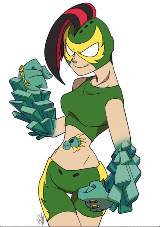 thebronyphilospher:  JADETITE And CALACA For Villainous week, May 30th, create a villain! Jadetite, with the power of the amulet attached to abdomen, can create Jade anywhere on her body. She has supernatural strength and the power to turn anyone she