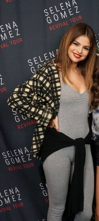 vaayaralhastiyonhaasy:  Selena Gomez Camel Toe (1 Photo) via #TheFappeningNew sexy photo of Selena Gomez in a gray body suit at ‘Revival Tour’ Meet & Greets (July 2016). Oh, shadows… Selena Gomez is an American actress and singer. Age: 23 (July