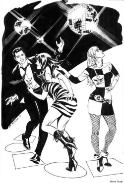 browsethestacks:  Mary Jane Watson, Gwen Stacy And Peter Parker On The Dance Floor by Steve Rude 