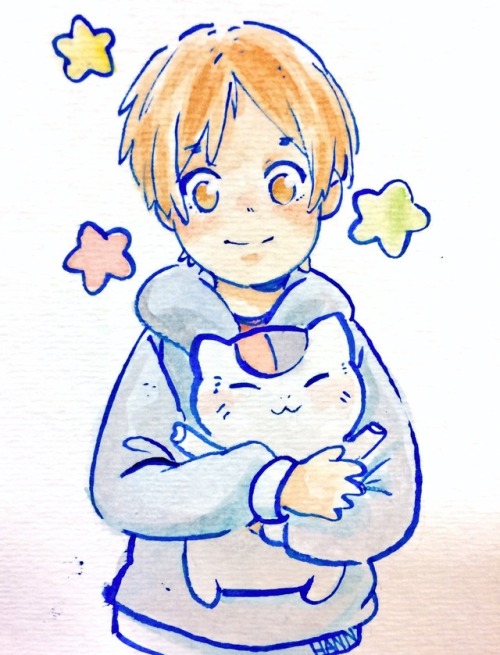 itzahann:  @gaainsborough asked be to draw Natsume a while ago. I ended up drawing a smoll Natsume with a happy Nyanko-sensei in his arms!!