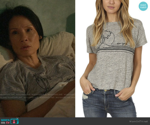 wornontv:Joan’s palm tree tee on Elementary: Palm Embroidered Linen Tee by Rag & Bone at Blue 