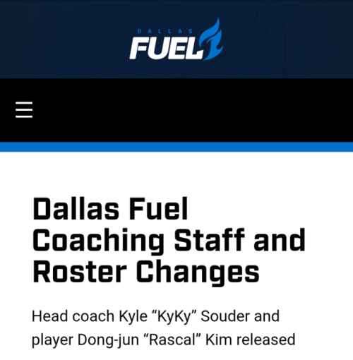 Dallas Fuel have released both head coach KyKy and DPS player Rascal. Both KyKy and Rascal have been