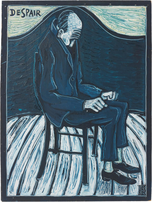 huariqueje:  Despair   -    Billy Childish , 1985 British, b. 1959- oil on board ,  60.90 x 45.60 cm   