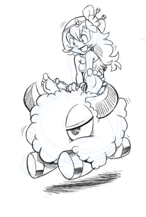  Cool down sketch between commissions. Amalia Sheran Sharm (Wakfu) riding a gobball.  It’s so cute and fluffy!!!! 
